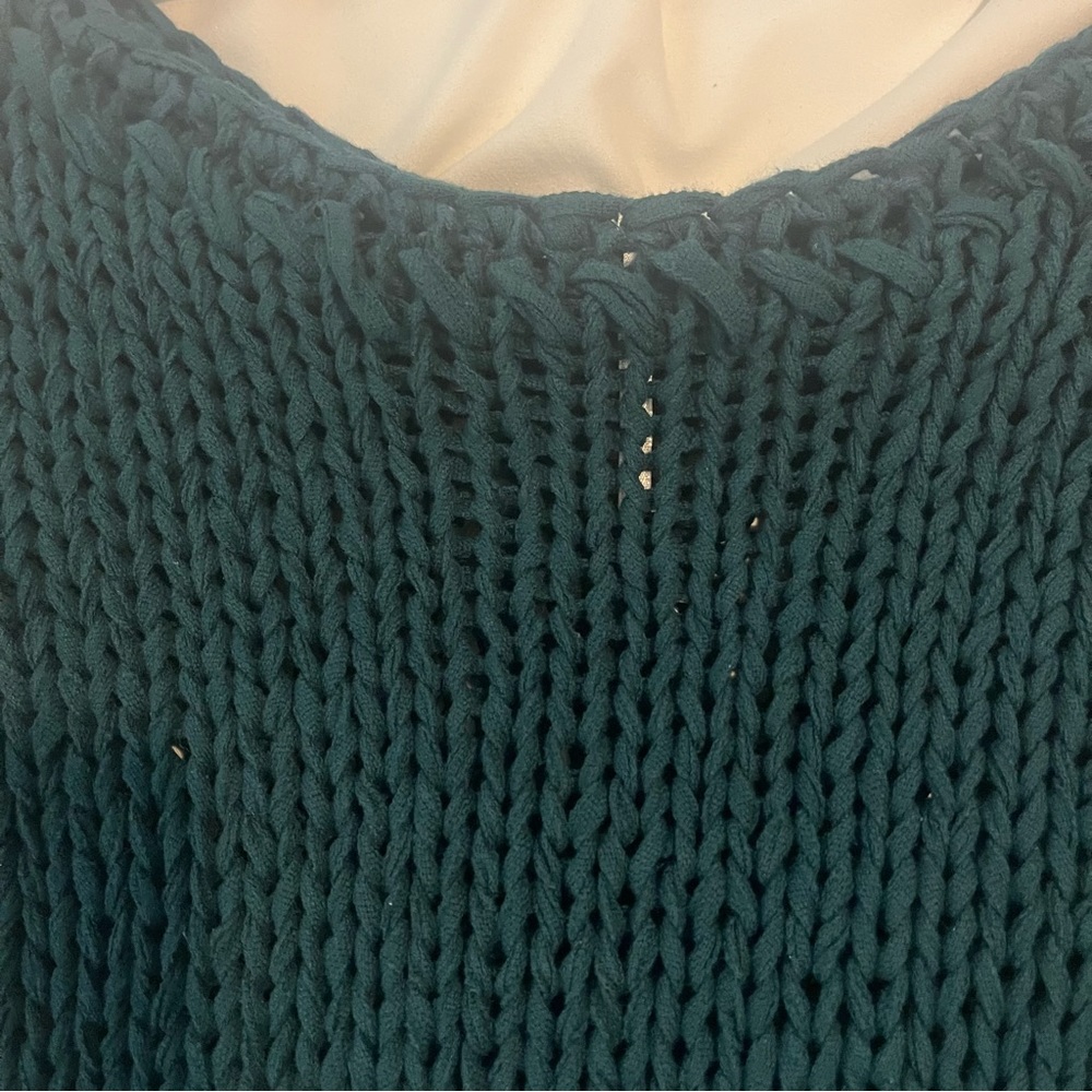 Free People Crochet Fringe Emerald Green Crop Sweater XS - Picture 14 of 15